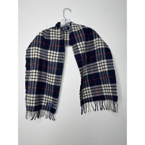 Balmoral Plaid Scarf Navy Blue Cream Red Pure New Wool Made in Scotland READ